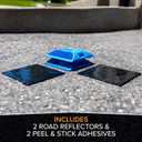 Blue Road Reflectors For Fire Hydrant Pack of 2 + Adhesive Pads | 4 by 4 inch Street Pavement & Asphalt Stud Markers | Reflecting for Speed Bumps, Sidewalks, Pedestrian Crossings, Freeways & Driveways