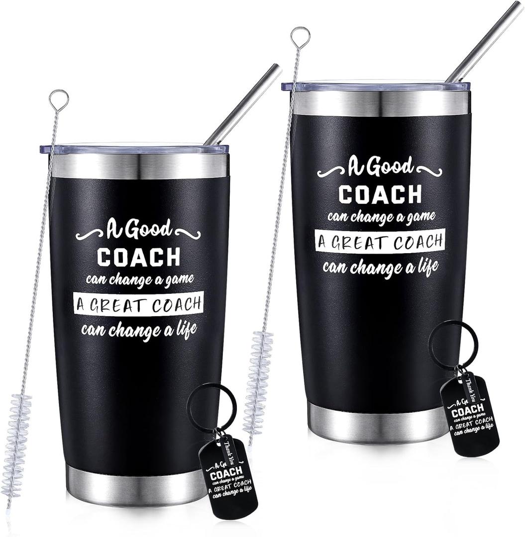 Coach Gifts Best Coach Tumbler, 20oz Stainless Steel Coffee Travel Mug with Lid Straw Brush and Coach Appreciation Keychain Gift for Volleyball Football Basketball Soccer Coach Gifts, Pack of 1