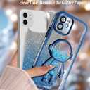 Loheckle for iPhone 12 Case - Women Girls Cute Glitter with Camera Lens Protector Cover Astronaut Liquid Girly Sparkle Sparkly Aesthetic Bling Shiny Design Phone Case for iPhone 12 6.1'', Blue