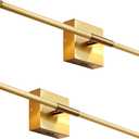JONATHAN Y JYL7022B-SET2 Makena 28" Modern Minimalist Dimmable Integrated LED Metal Wall Sconce, Gold (Set of 2) for Bedroom, Living Room, Kitchen, Home Office, Kids Room
