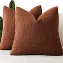 Foindtower Pack of 2 Textured Boucle Throw Pillow Covers Accent Solid Pillow Cases Cozy Soft Decorative Couch Cushion Case for Chair Sofa Bedroom Living Room Home Decor 18x18 Inch Red Taupe (Coconut Shell)