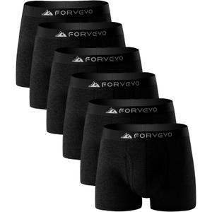 FORVEVO Mens Boxer Briefs, Merino Wool Underwear Men, Breathable Boxer Shorts Comfortable Soft Moisture Wicking Underwear with Elastic Waistband 6 Pack (Black, XL)