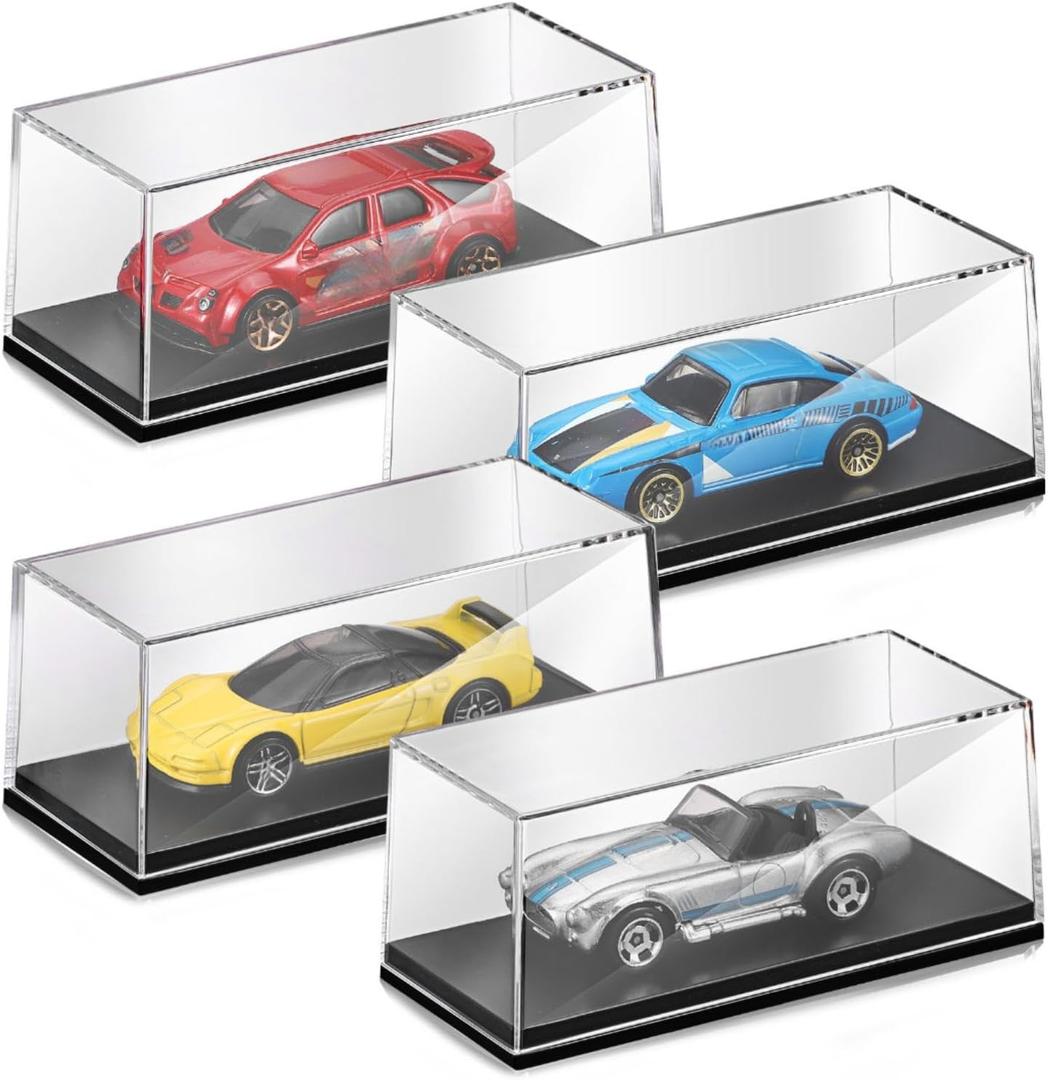 4 Pcs 1/64 Display Case Acrylic Model Cars Display Case 4.17 x 1.81 x 1.81 Inches Clear Plastic Vehicles Toy Cars Storage Collectors