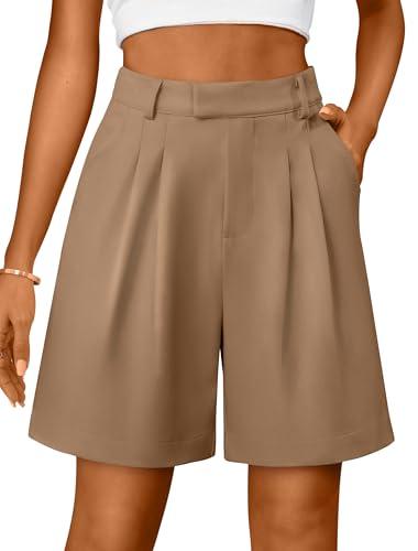 IWH Women's Linen Shorts Wide Leg Dress Casual Summer Pleated Shorts High Waisted with Pockets 7" Coffee, Size XL