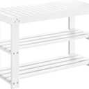 Pipishell Bamboo Shoe Rack Bench, 3-Tier Sturdy Shoe Organizer, Storage Shoe Bench, Holds up to 300lbs for Entryway Bedroom Living Room Balcony (White), 27.51117.5 inches