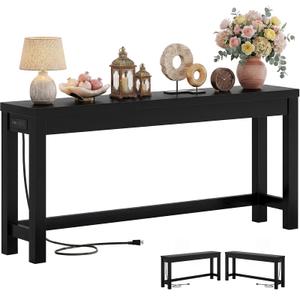Cyclysio 47" Console Table with 2 AC Outlets & 3 USB Ports, Black