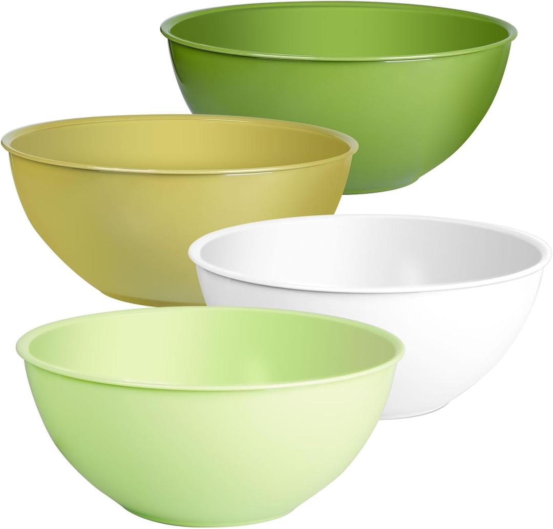 Greentainer 4-Piece Plastic Mixing Bowl Set, 113oz Lightweight Serving Bowls, Large Salad Bowls for Baking,Prepping, Cooking and Serving Food, Dishwasher & Microwave Safe (Green-10in Without Lids)