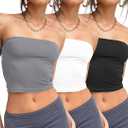 Trendy Queen Womens 3 Pack Summer Tube Tops Crop Going Out Strapless Basic Backless Bandeau Bustier Beach Outfits 2025 (White, Black, Grey), Size: S