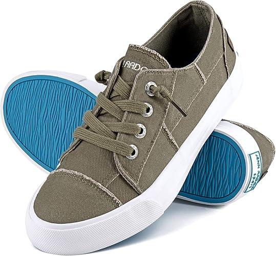 JENN ARDOR Women Sneakers Low Top Slip On Fashion Shoes Lace up Canvas Flats Walking Running Shoes 29cm (11.5 In), Coffee