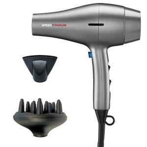 RUSK PRO Speed Titanium Hair Dryer, Ionic Generator Eliminates Frizz, Powerful AC Motor with 6 Speed and Heat Settings for Fast Styling, Plus Diffuser and Concentrator for Unique Styles (Black)