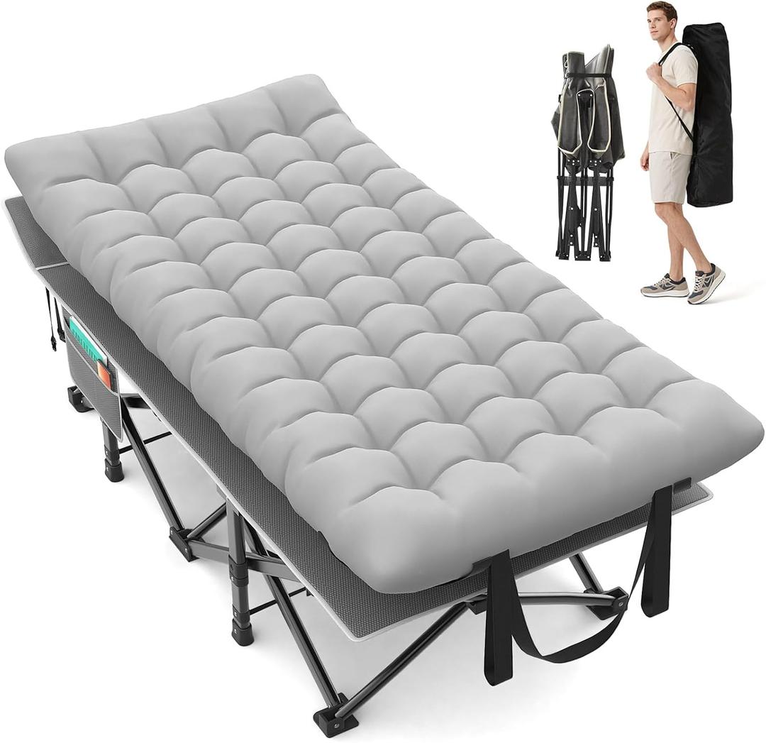 Suteck 32In XXL Folding Camping Cot, 900LBS Heavy Duty Sleeping Cot with Pillow Mattress, 1200D Double-Layer Oxford Portable Cot for Adults with Carry Bag for Home Office Nap Beach Travel, 79"32"19"