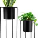 TRIROCKS Set of 2 Planters with Stand Large Metal Planter for Indoor Plants 28 &18" H Plant Pots for Living Room Corner Kitchen Office Garden Balcony Patio Decor(Black)