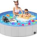 Portable Dog Pool PVC Pet Swimming Hard Plastic Pool Bathtub Collapsible Dog Poo for Pets to Swim and Bath (XL-63"x 12" Light Grey)