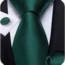 DiBanGu Mens Solid Color Tie and Pocket Square Set Woven Silk Plain Necktie & Handkerchief for Men Wedding Party Formal (06 Emerald Green)