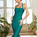 Houstil Women's V Neck Halter Fishtail Bandage Bodycon Dress Party, XL