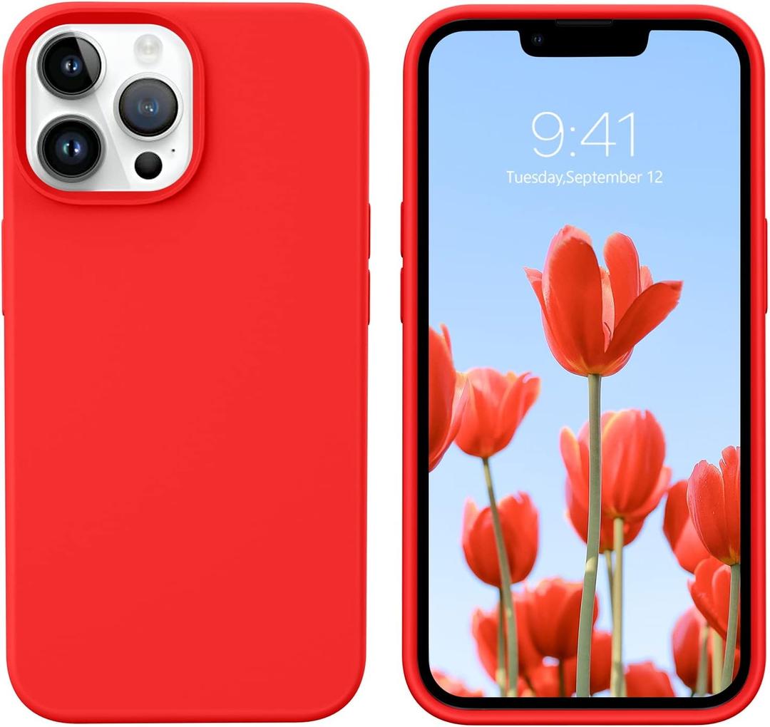 GUAGUA Compatible with iPhone 13 Pro Max Case 6.7 Inch Liquid Silicone Soft Gel Rubber Slim Microfiber Lining Cushion Texture Cover Shockproof Protective Phone Case for iPhone 13 Pro Max, Red