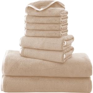 Cosy Family Microfiber 8-Piece Towel Set, 2 Bath Towels, 2 Hand Towels, and 4 Wash Cloths, Ultra Soft Highly Absorbent Towels for Bathroom, Gym, Hotel, Beach and Spa (Brown)