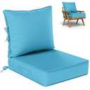 Kimunuk Outdoor Seat Cushion Set 22 L × 24 W × 5 H Inch Waterproof & Fade Resistant Patio Furniture Cushions with Removable Cover with Handle and Straps for Sofa Chairs, Chairs, Lake Blue
