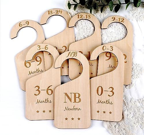 HOUÍSM Wooden Baby Closet Size Dividers 7Pack, Baby Clothes Organizers Home Nursery Decor, Thicken and Double Sided from Newborn to 24 Months, Hanging Closet Dividers for Newborn Baby Shower,Pack Of 2