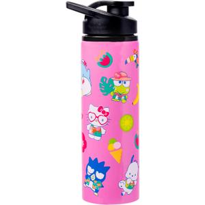 Silver Buffalo Sanrio Hello Kitty and Friends Tropical Stainless Steel Water Bottle Featuring Keroppi, Tuxedo Sam, Badtz-Maru, and Pochacco, 25 Ounces