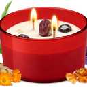 Gift for Christmas | Scented Candle for Love Wishes | Home Aromatherapy Candle with Crystals Stone | 18.7Oz Soy Jar Candle | Double Wick and 50-Hour Burn Time(Red, Floral)