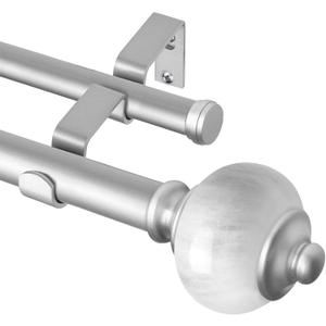 KAMANINA 1 Inch Silver Double Curtain Rods 72 to 144 Inches (6-12 Feet) Adjustable Heavy Duty Drapery Rod for Windows 66 to 120, Marble Ends