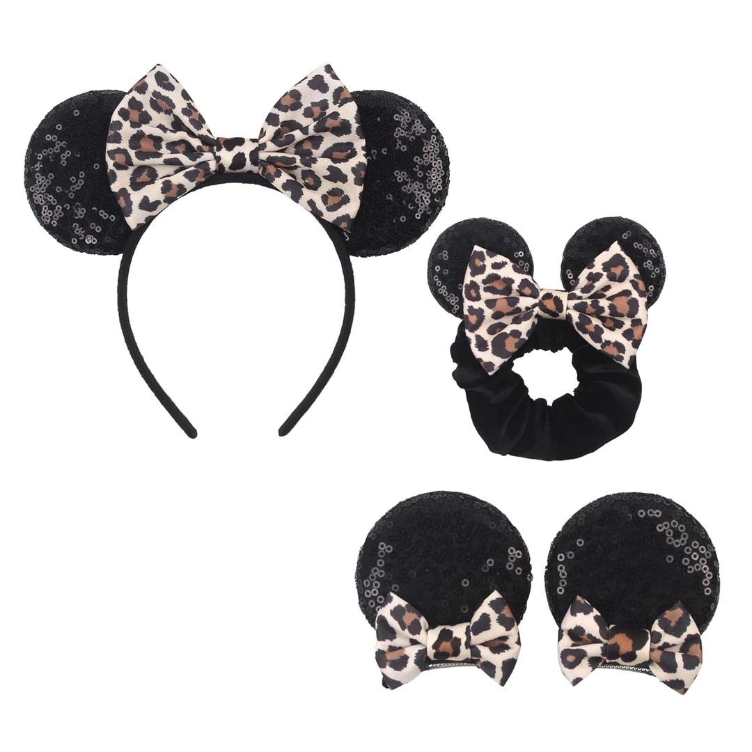 Leopard Mouse Ears Headband, Animal Party Headwear - Classic Ears Clips, Scrunchies, Princess Accessories for Women and Girls