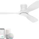 52 Wood Smart Flush Mount Ceiling Fans with Lights and Remote,Quiet DC Motor,Outdoor Indoor Ultra Low Profile Ceiling Fan works with Alexa WIFI APP,Modern White Ceiling Fan for Bedroom Patio