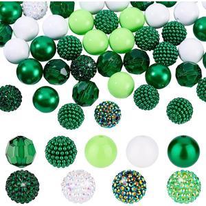 PH PandaHall 58pcs Green Bubblegum Beads, 20mm Acrylic Chunk Beads Focal Bead 9 Style Pen Bead for Spring Necklace Bracelet Keychain Jewelry Making Holiday