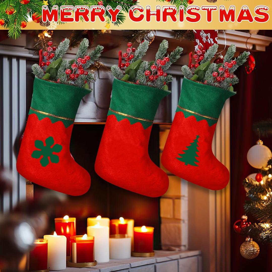 6 Pack Christmas Stocking 15 Inch Xmas Fireplace Santa Socks Christmas Tree Hanging Stockings Decoration for Holiday Family Party Accessory(Red Green)