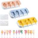 3 x Cartoon Shape Popsicles Molds 3Pcs Cute Ice Cream Mold Maker Easy-Release Homemade Ice Pop Tray Silicone with Lid & Stick (Ice Cream+Fruit+Cartoon)