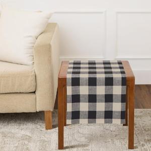 Solino Home 100% Linen Table Runner, 14 x 36 in, Natural and Black Check | Buffalo Check Table Runners for dining, hallway and console tables; buffalo checkered weave; Pure Linen; OEKO-TEX Certified
