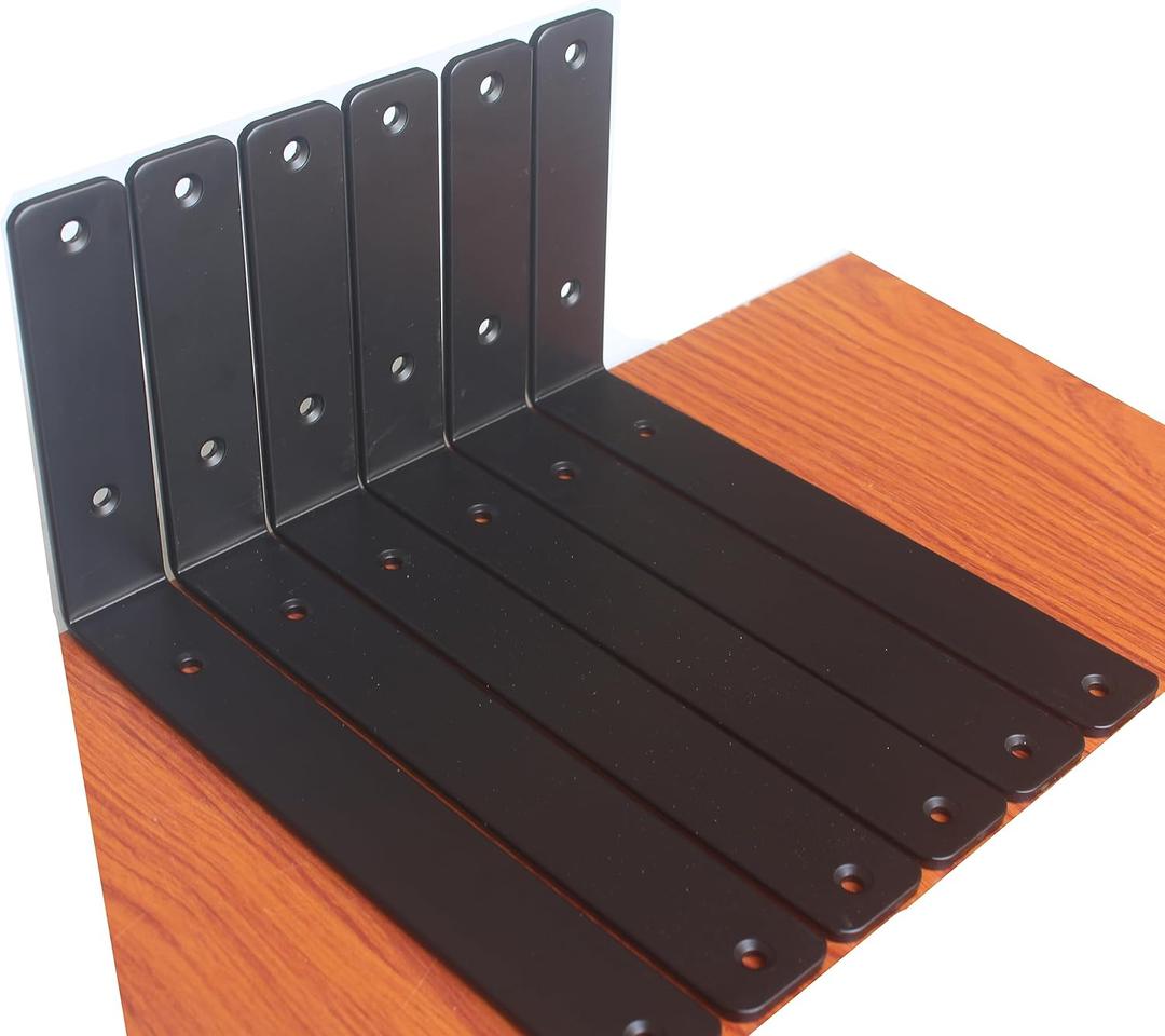 6 Pack - L 11" x H 6" x W1.5, 5mm Thick Black L Shelf Bracket, Iron Shelf Brackets, Metal Shelf Brackets, Floating Shelf, Shelf Supports with Screws