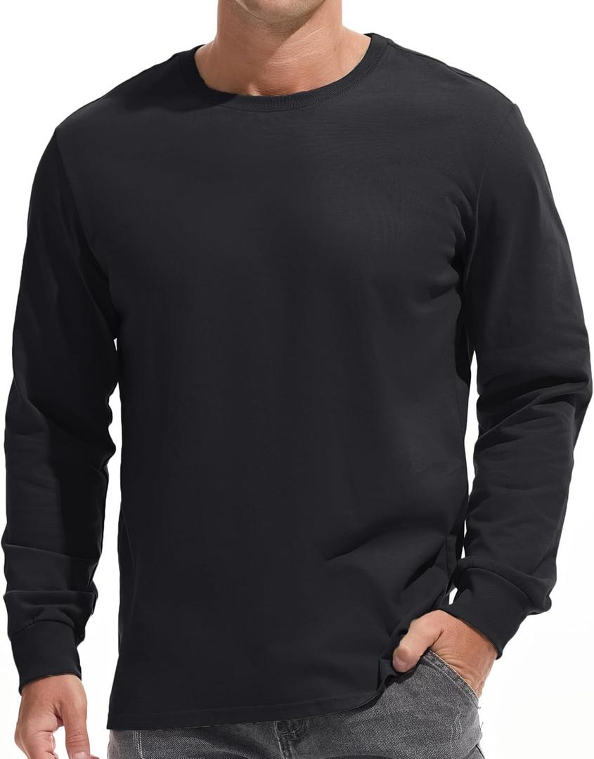 VEIISAR Men's Heavy Weight Crew Neck Long Sleeve T Shirt - Mens 100 Cotton Thick Pre Shrunk Shirts (XX-Large)
