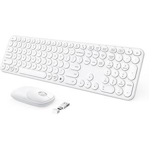 Wireless Keyboard and Mouse Combo, Full Size White, USB & Type C, QWERTY, Ergonomic, Compatible with Win 7/8/10, MacBook Pro/Air, Laptop, PC