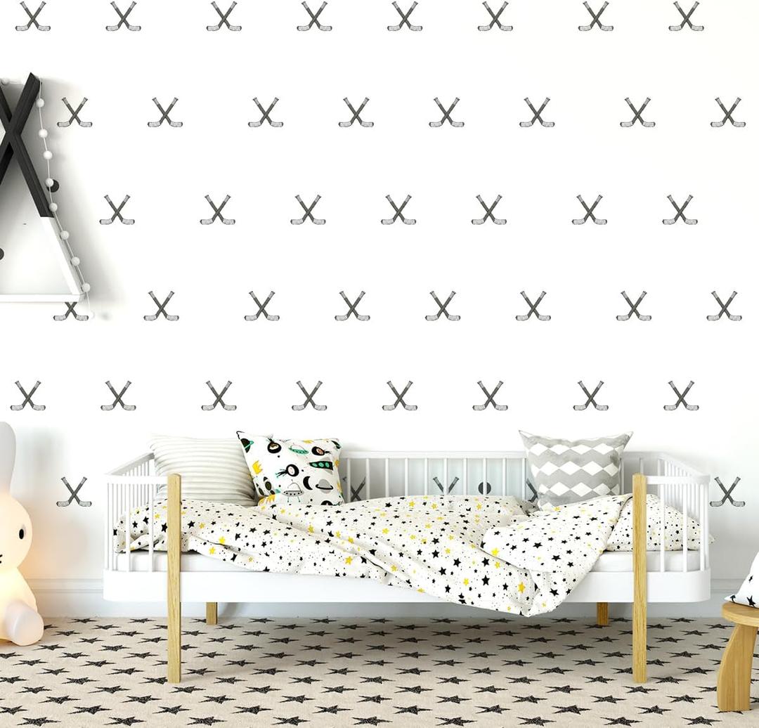 Hockey Cross Sticks Pattern Wall Decal | Peel - and - Stick Vinyl Sports Sticker for Kids' Rooms, Boys' Bedrooms, and Baby Nurseries