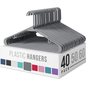 Clothes Hangers Plastic 40 Pack - Grey Plastic Hangers - Makes The Perfect Coat Hanger and General Space Saving Clothes Hangers for Closet - Percheros Ganchos para Colgar Ropa Hangars (Gray)