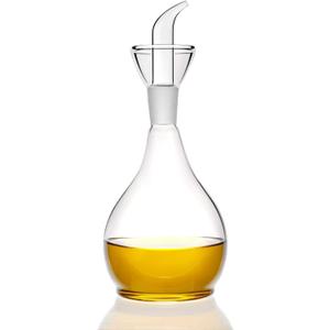 HAIZEEN 13ounce/ 380 ml Clear Glass Olive Oil Dispenser Bottle - Oil & Vinegar Cruet with Pourers and NO Funnel Needed - Olive Oil Carafe Decanter for Kitchen and BBQ