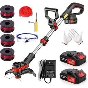 Weed Wacker Cordless 21V 12'' Electric Weed Eater Battery Powered with Grass Trimmer & Edger Lawn Tool, Auto Line Feed String Trimmer for Yard, Garden (AD-ST-001.1)