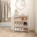 HOMEFORT 4-Tier Shoe Rack, Modern Industrial Shoe Storage Tower, Narrow Shoe Organizer for Closet Entryway, Small Shoe Rack Table with Durable Metal Shelves and MDF Top, White Oak