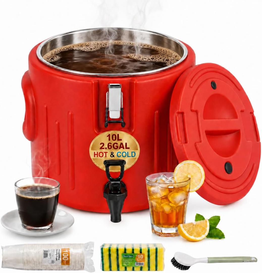 Insulated Beverage Dispenser, 2.6 Gal, Stainless Steel Liner with Spigot