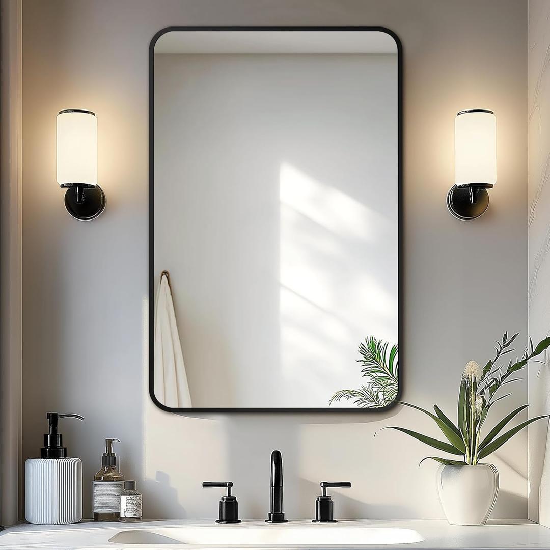 Delma Bathroom Vanity Mirror, Black Framed Bathroom Mirror for Over Sink, High-Definition Bathroom Mirror, Versatile Bathroom Vanity Mirror, Hangs Horizontally or Vertically (30x20, Black)