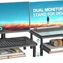 WALI Dual Monitor Stand for Desk, Desk Monitor Riser 3 Height Adjustable, Laptop Riser with Airflow Vents, Desk Organizer for Computer, Laptop, Printer, Notebook (STT003-2), 2 Pack, Black (Basic)