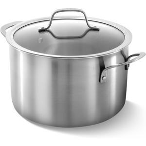 Calphalon Brushed 3-Ply Stainless Steel Cookware Set w/Turbo Heat Tech 6Qt Stock Pot with Lid, Induction, Oven Safe 450F, Brushed Stainless Silver