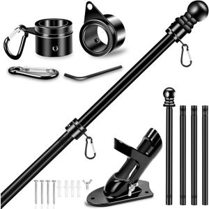 5 FT House Flag Pole Kit, 1" Spinning Thicken Stainless Steel Metal Flagpoles for Outside House Porch Post Wall Mount with 2-Position Flagpole Holder Bracket & 360 Flag Ring for 3x5 Flag(5 FT, Black)