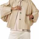 Cicy Bell Womens Cropped Jacket Lightweight Batwing Sleeve Trendy Casual Short Trench Coats Button Up Outerwear (Beige, M)