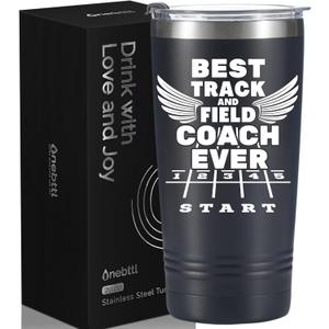 Onebttl Track and Field Gifts for Track Senior, Coach & Athletes, 20oz Stainless Steel Insulated Tumbler, Lid & Straw Included - Black, Best Coach Ever