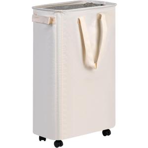 efluky Slim Laundry Hamper with Wheels, Rolling Laundry Basket for Clothes, Small Laundry Basket for Bedroom, Dorm and Laundry Room, 60L (12.7 Gallons) Beige