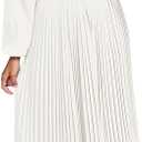 PRETTYGARDEN Women's Fall Midi Dress Long Puff Sleeve Wrap V Neck Flowy Ruffle Pleated Casual Dresses (White, X-Large)
