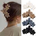 Hawaiian Flower Hair Clips Large Matte Hair Claw for Women Non-Slip Strong Hold Clips for Thick Hair, Hair Accessories for Women (BlackGreyWhiteKhaki)